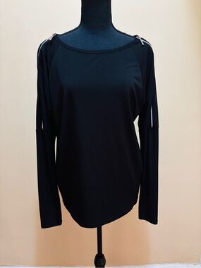 Michael Kors Black Long-Sleeve Zip-Shoulder Top